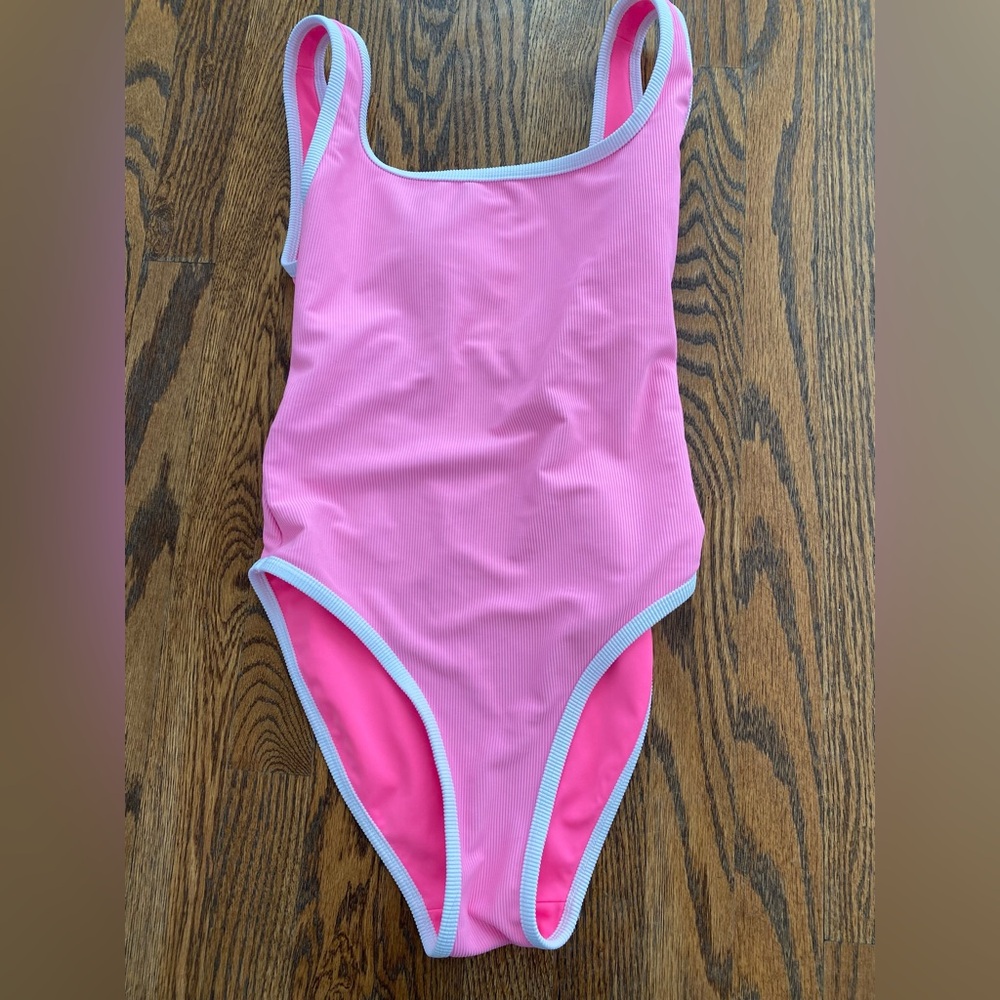Lain Snow Pitaya Pink One-Piece Swimsuit with White Trim